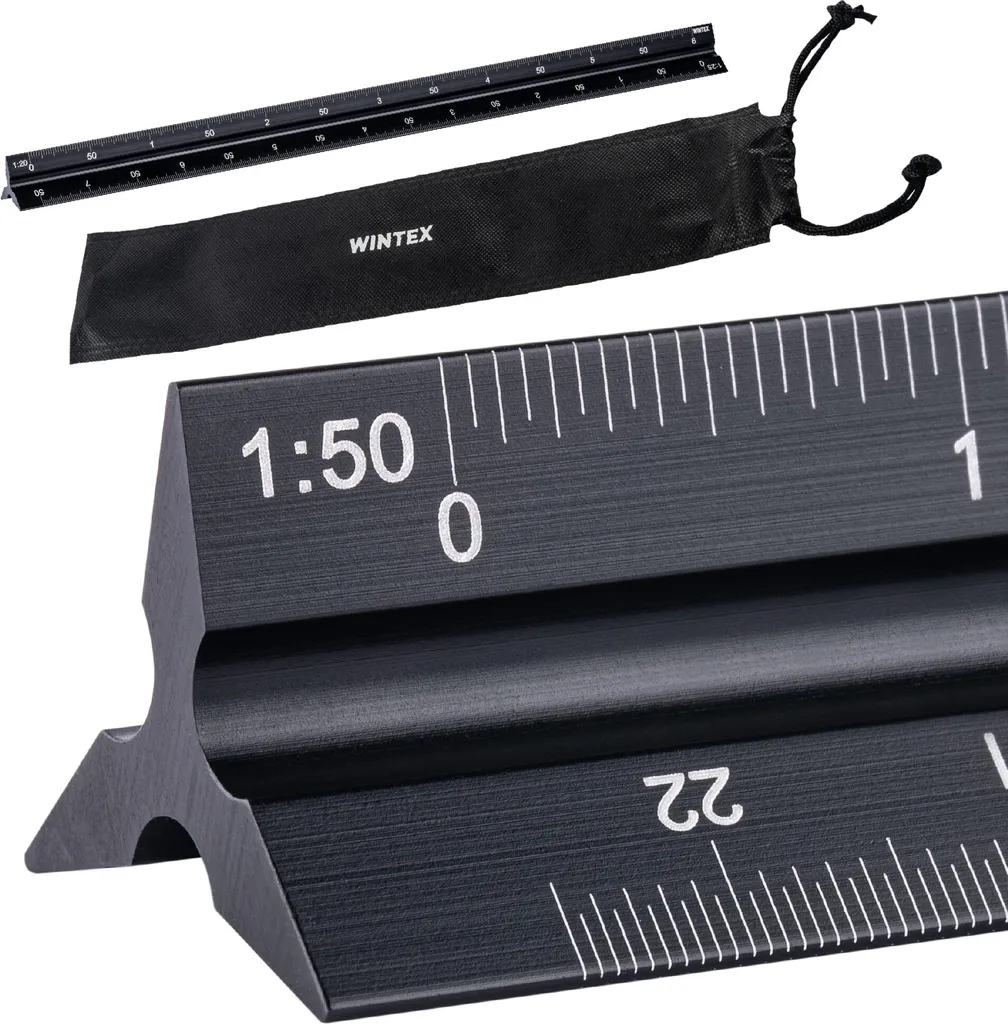 Règle triangulaire aluminium 30 cm multi-échelles avec étui de transport