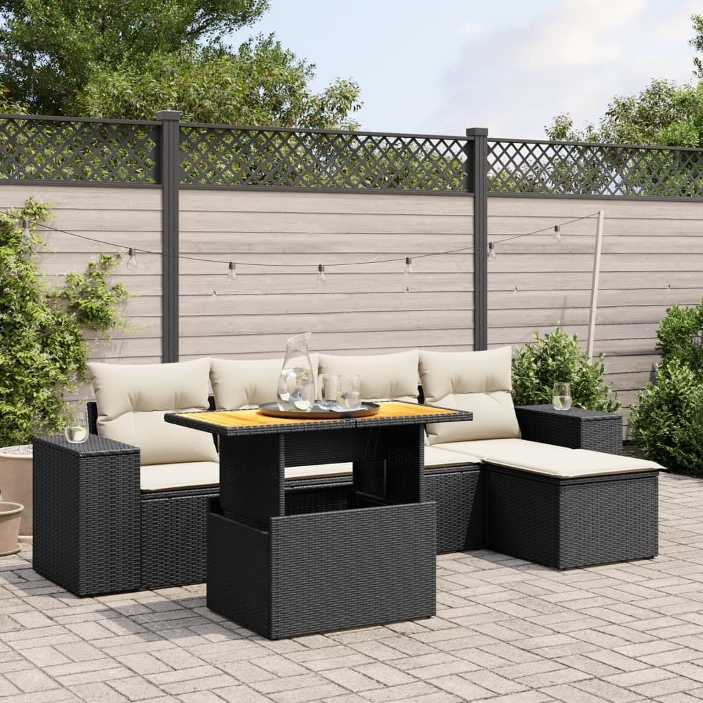 Design 6-tlg. Garten-Sofagarnitur mit Kissen Schwarz Poly Rattan, Gartenmöbel-Sets 2024 Neu