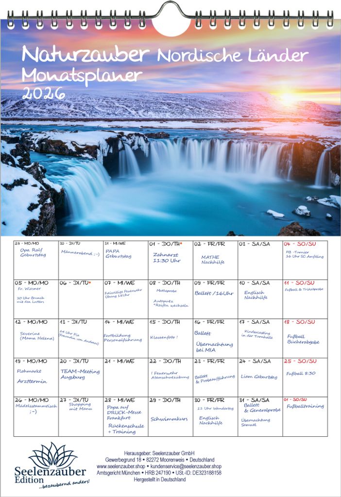 Naturzauber Nordische Länder Planer DIN A4 Kalender für 2026 Natur und Land im Norden - Seelenzauber