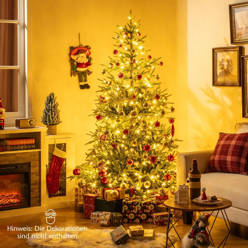 Sapin Noël 180cm 530 Branches PE avec LED Intégrées 11 Modes au Choix