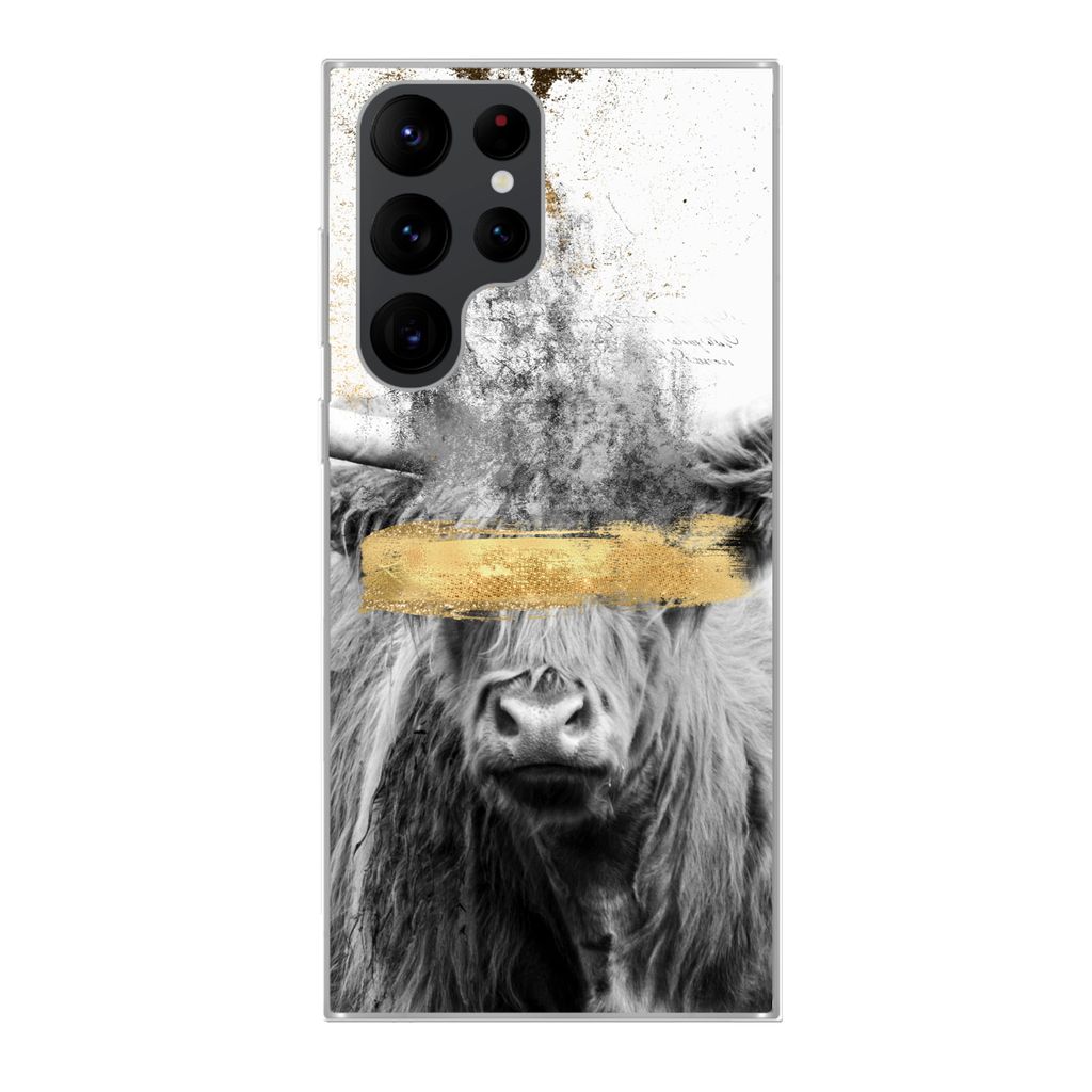 MuchoWow Handyhülle Schutzhülle Hülle für Samsung Galaxy S22 Ultra Schottischer Highlander - Gold - Abstrakt Silikon Softcase Handy Hülle - ...
