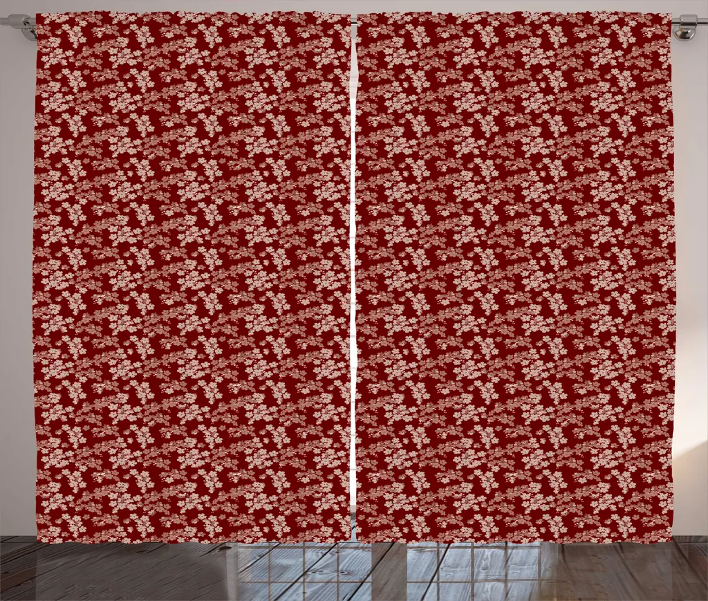 Grand Rideau de Chambre à Fleurs avec Ruban Froncé 280x225cm Bourgogne