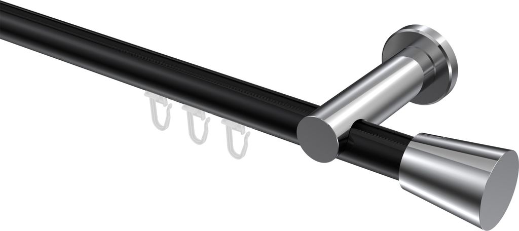 Interdeco Innenlaufstange / Gardinenstange mit Innenlauf Schwarz / Chrom, Typ Platon Sitra (Konus), 20 mm Ø 1-läufig, 100 cm