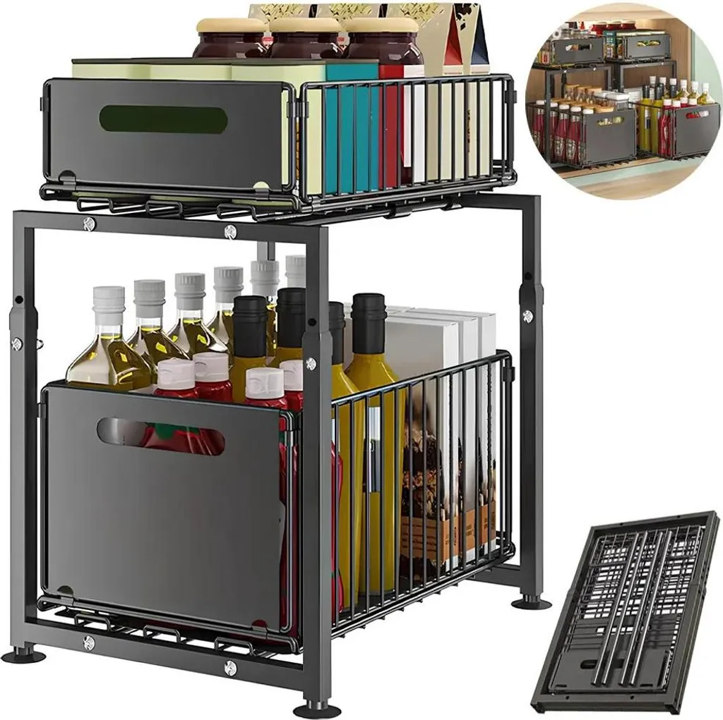 Organisateur réglable en hauteur 41-49 cm avec paniers coulissants fer