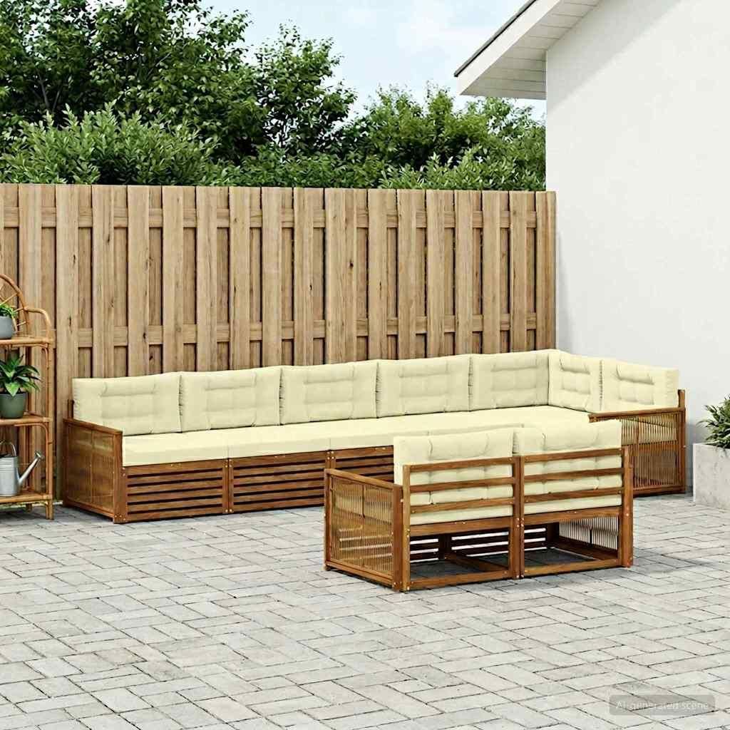 Möbel Outdoor-Sofagarnitur mit Kissen 8 pcs Natur und CremeGartensofas - Gartensofas c1346