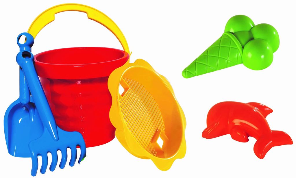Sandspielzeug Set Schaufel Rechen Eimer Förmchen Sieb Kinder Eimergarnitur 6-tlg.