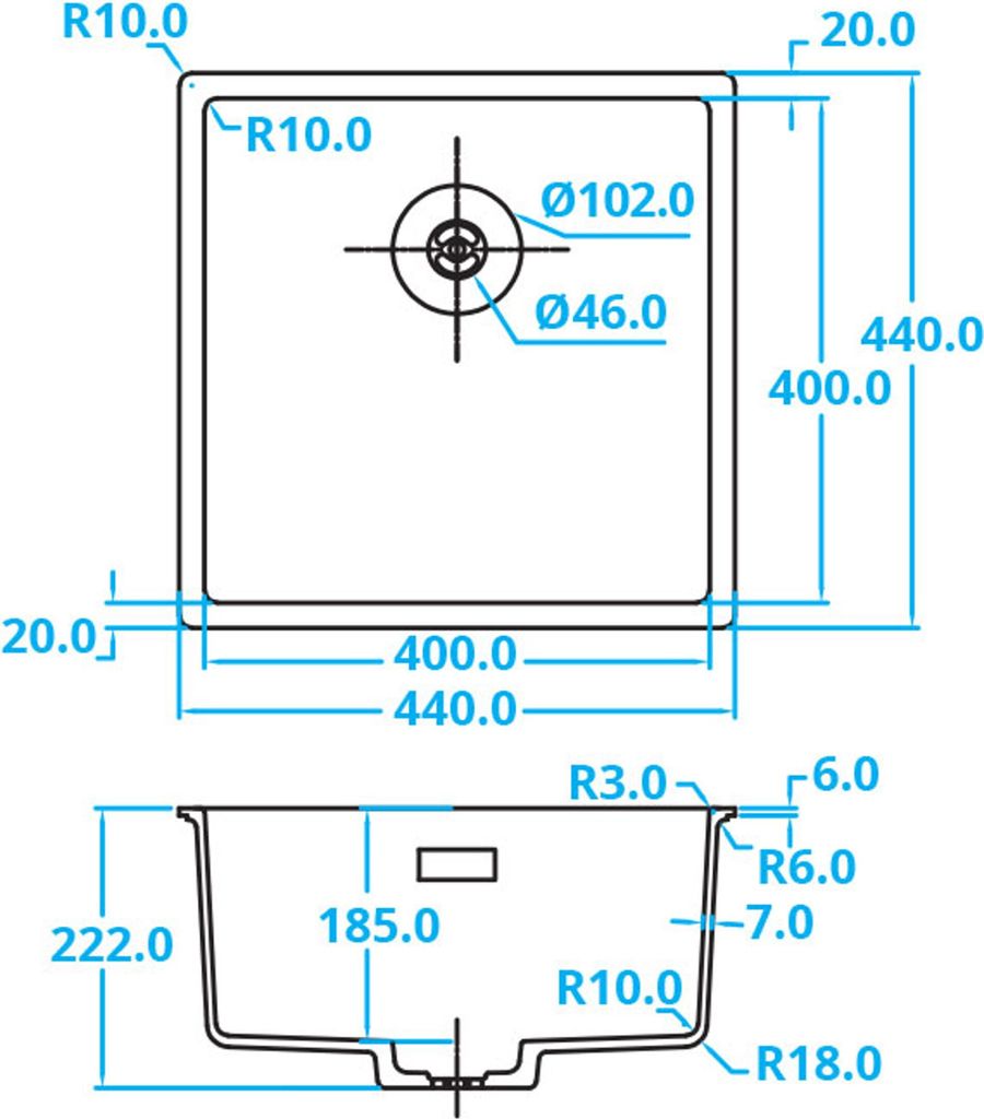 Caressi Black Line quadratisches Spülbecken für Produktbild 3