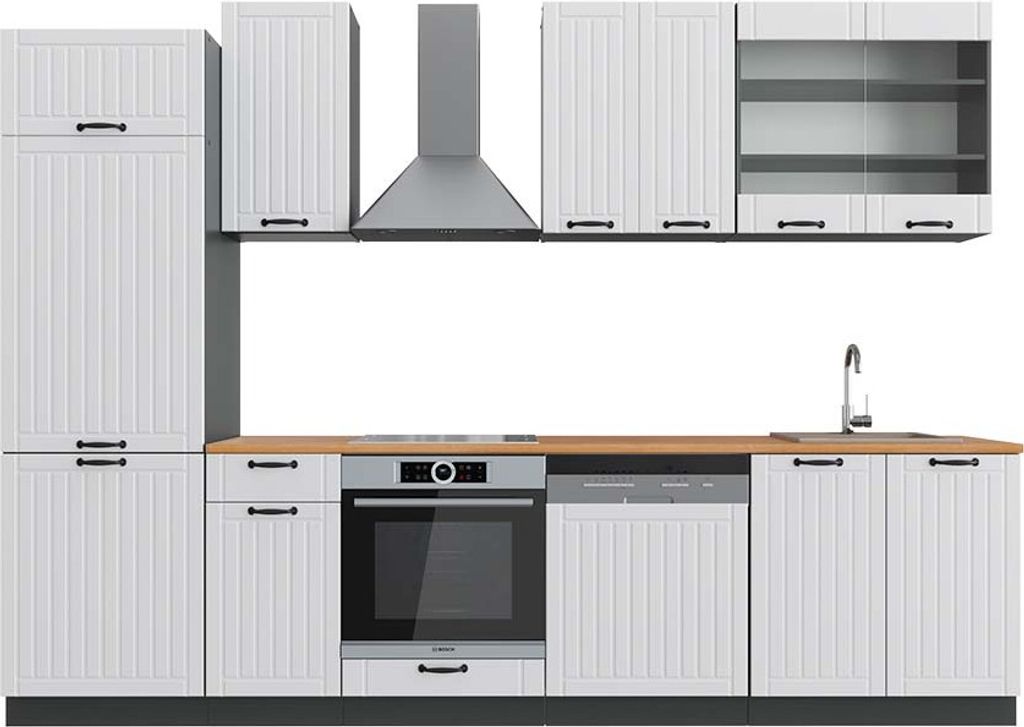 Küchenzeile Vicco Fame-Line Weiß Landhaus/Anthrazit 300 cm , AP Eiche, Model 42424