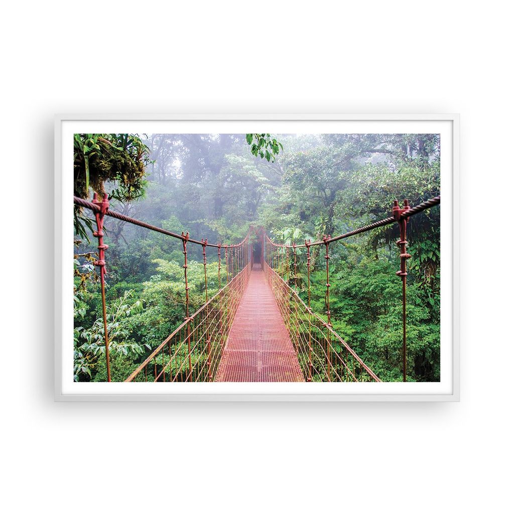 Gerahmtes Poster - Weißer Rahmen - Brücke ausgesetzt Costa Rica - 100x70 cm - Wand Bild - Wanddeko - Wandbilder - Kunstposter - Wandposter - Bild...