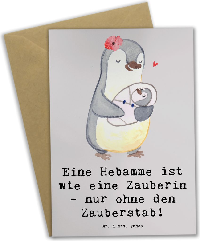 Mr. & Mrs. Panda Grußkarte Hebamme Magie - Grau Pastell - Produktbild 