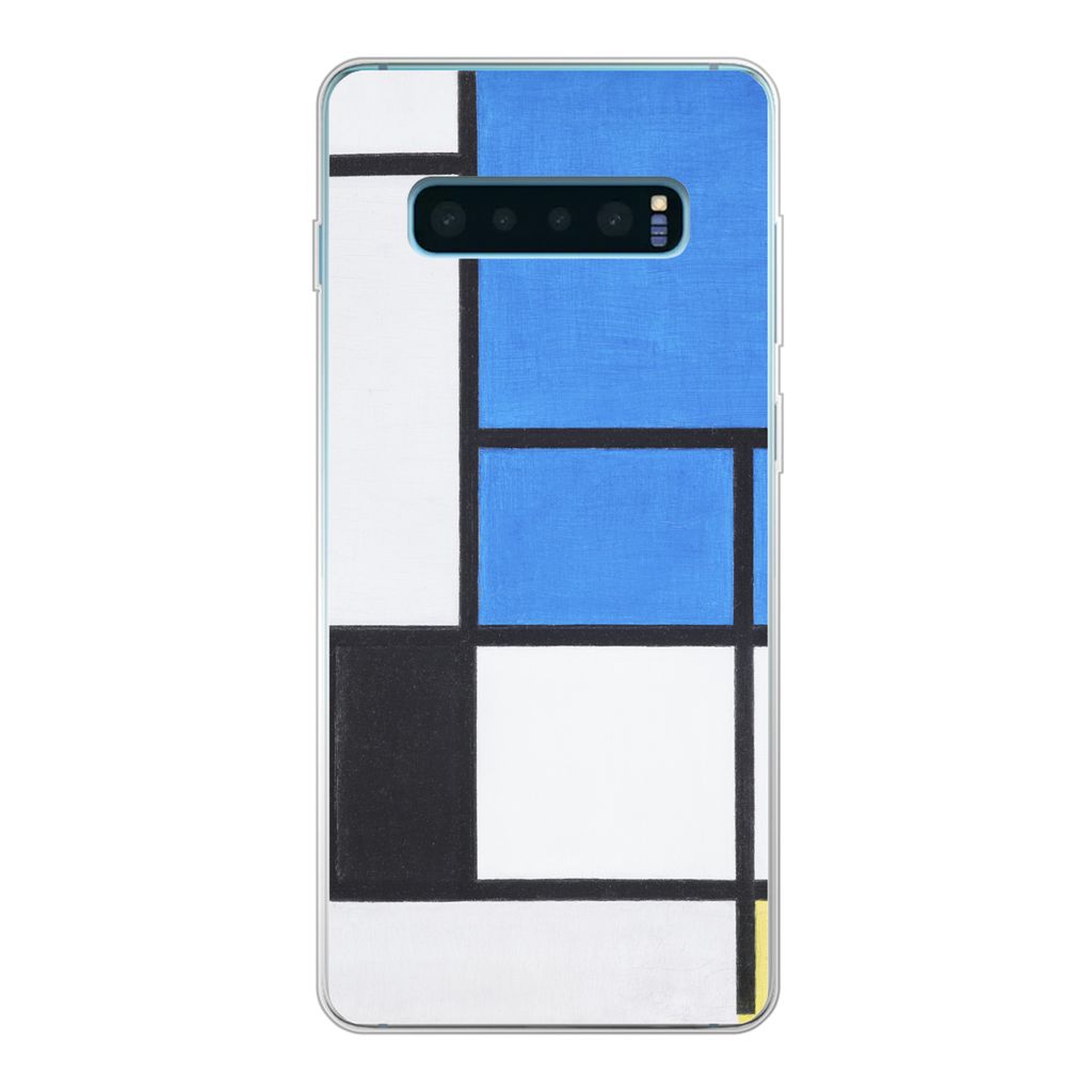 MuchoWow Handyhülle Schutzhülle Hülle für Samsung Galaxy S10 Plus Komposition mit Blau, Rot, Schwarz, Gelb und Grau - Piet Mondrian Silikon S...