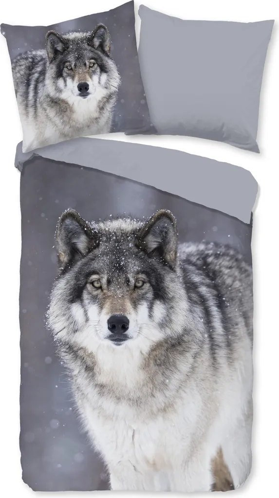 Offerta Set Letto Flanella 135x200 Good Morning Wolfie - Grigio Lupo