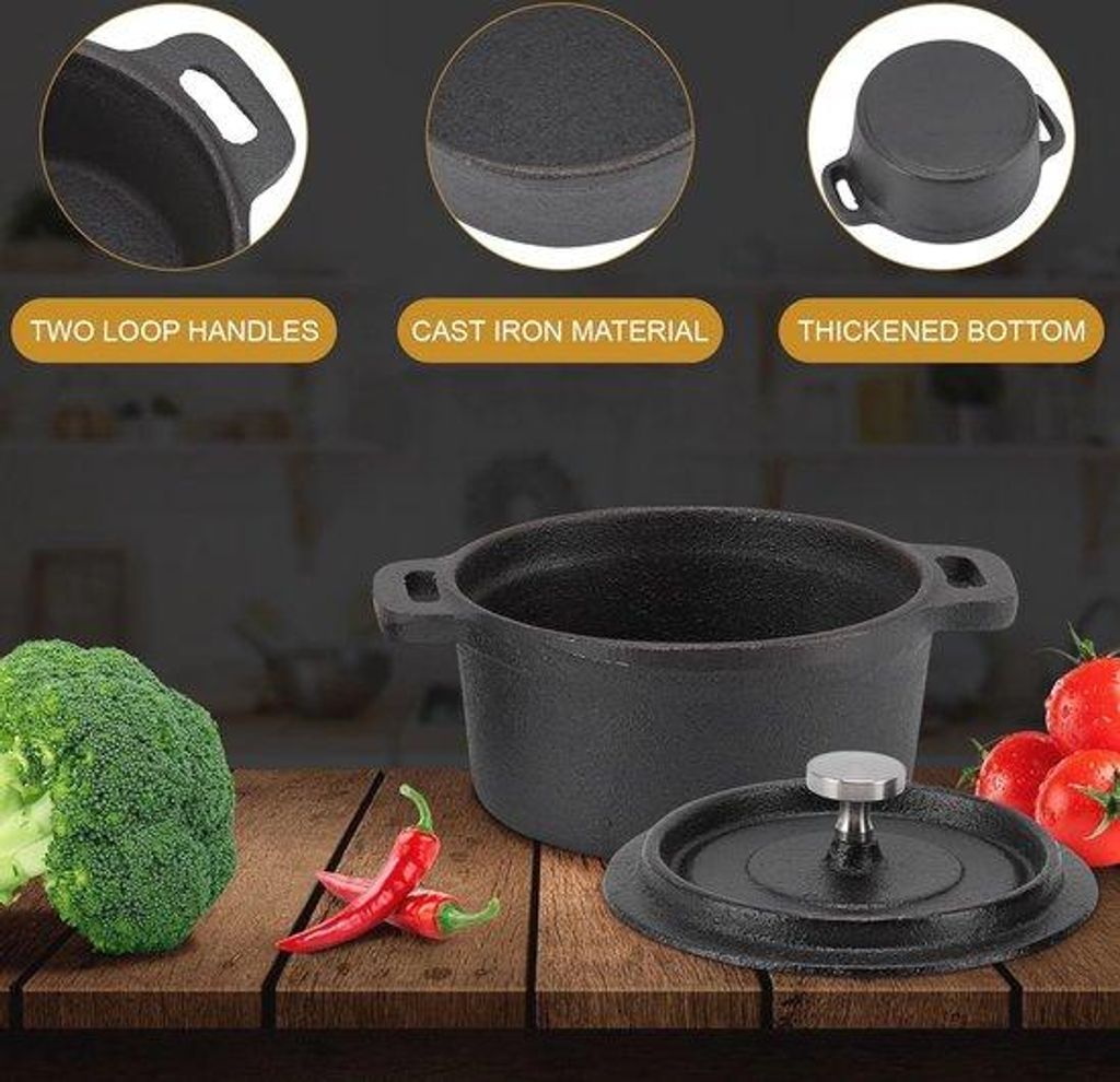 Ergonomische Gietijzeren Kochtopf mit Deckel - 10CM - Traditioneller Stil