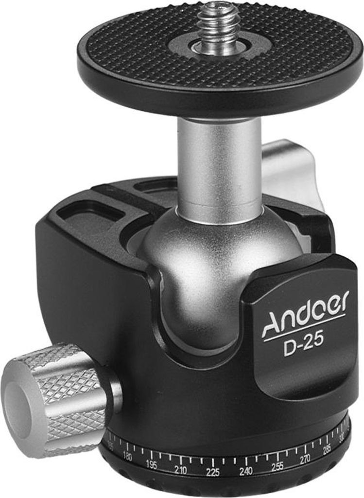 Andoer D-25 CNC-Bearbeitung von Aluminiumlegierung, doppelter Kerben-Kugelkopf, Mini-Kugelkopf, niedriger Schwerpunkt für Manfrotto usw., Stativ, ...