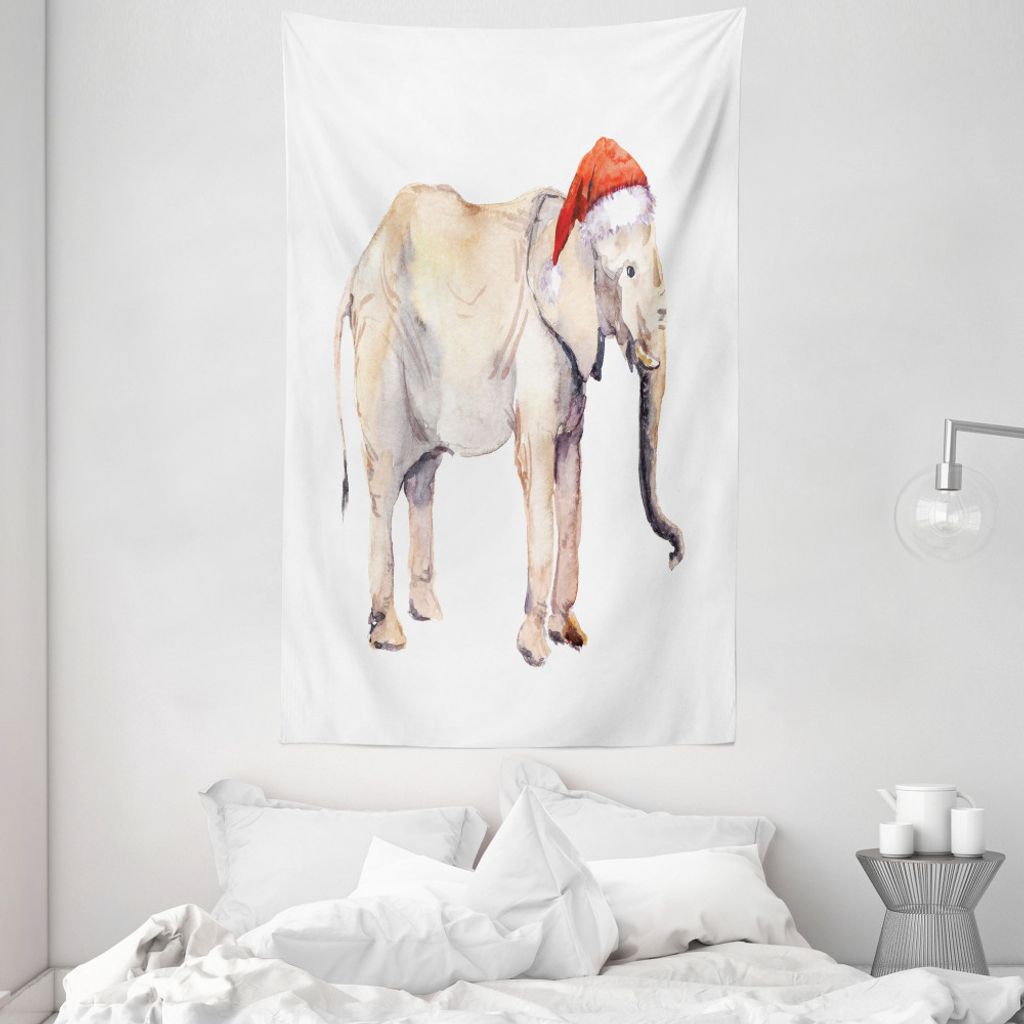 ABAKUHAUS Aquarell Elephant Wandteppich und Tagesdecke, Christmas Theme aus Weiches Mikrofaser Stoff Waschbar ohne Verblassen Digitaldruck, 140 x 2...