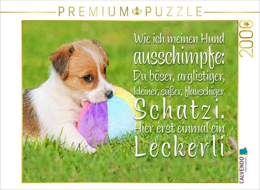 CALVENDO Puzzle Jack Russell Terrier Welpe liegt in der Wiese und knabbert an einem Ball | 2000 Teile Lege-Größe 90x67cm Foto-Puzzle für glückl...