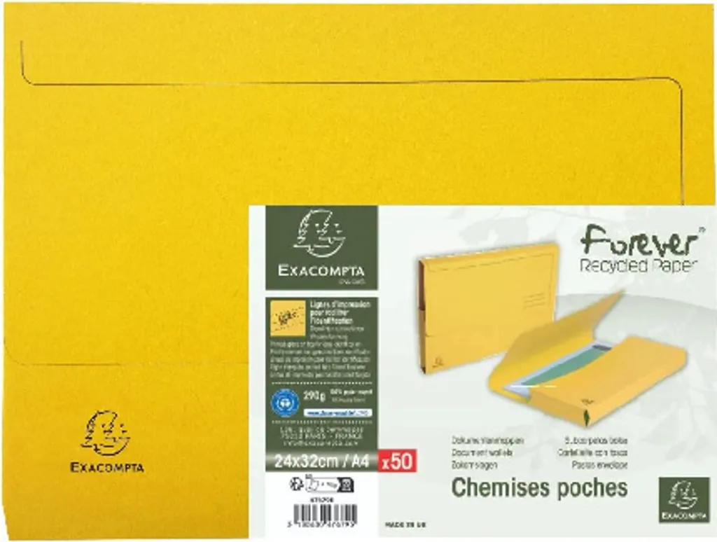 Pochette de Classement A4 Jaune Exacompta pour Dossiers et Archives