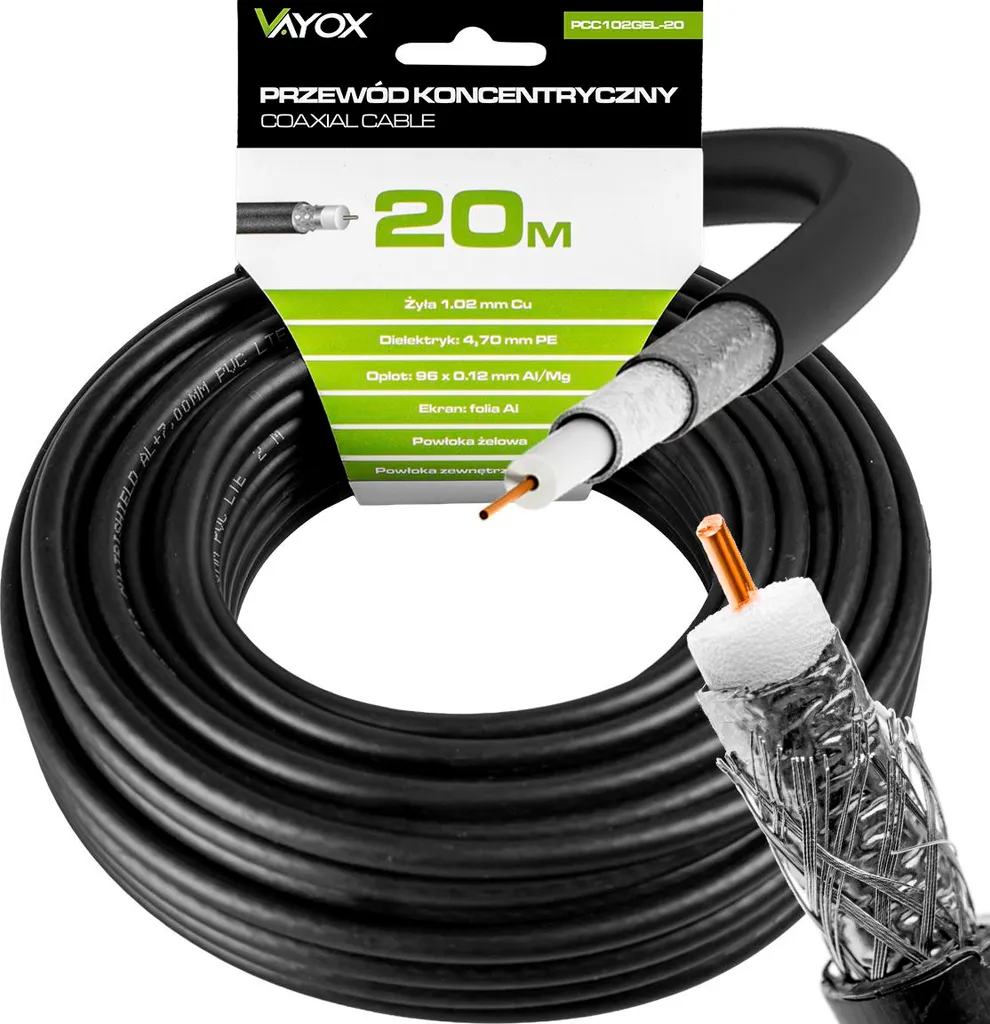 Matassa Cavo Coassiale Vayox 20m Nero RG6U Gel PCC102GEL-20
