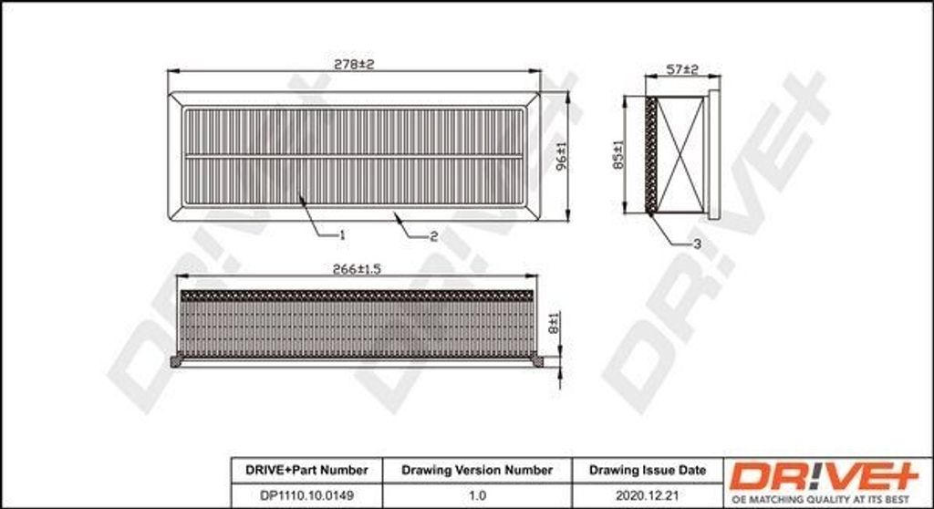 Dr!ve+ DP1110.10.0149 - OE 55192012 Luftfilter für Mito (955), Punto, 500 (312), Doblo, Fiorino, Idea, Linea, Panda, Qubo, Siena, KA (RU8)