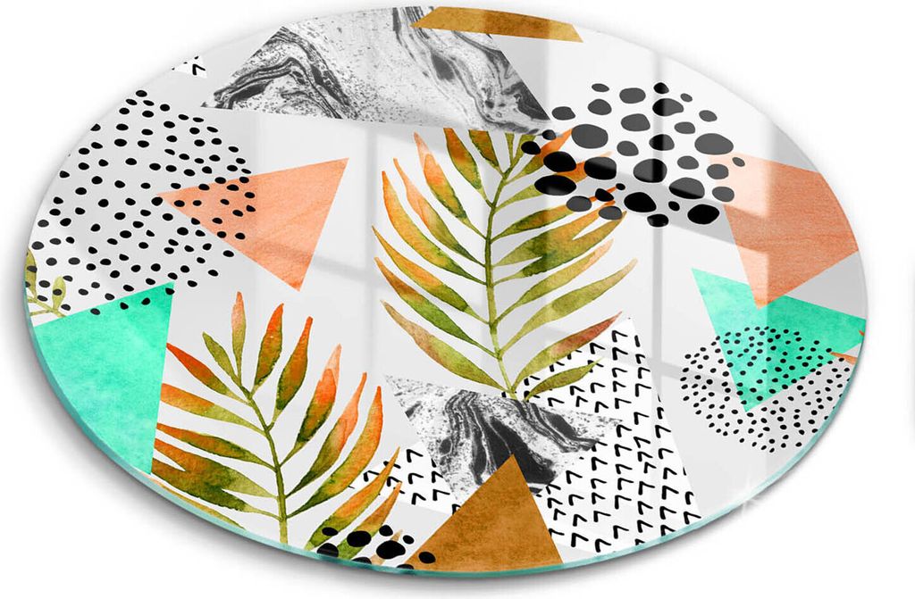 Glasschneideplatte - Herdabdeckplatte - fi40 cm -Schneidebrett - Spritzschutz - Boho -Listenmuster