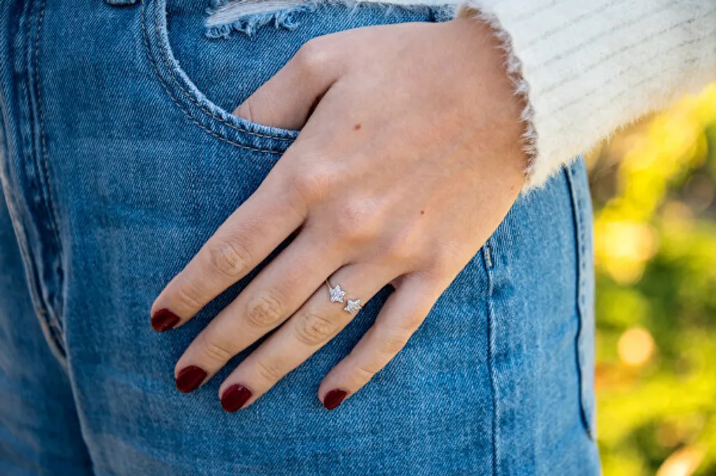 Bague ouverte en argent étoiles zirconium AGT-R11W taille 62