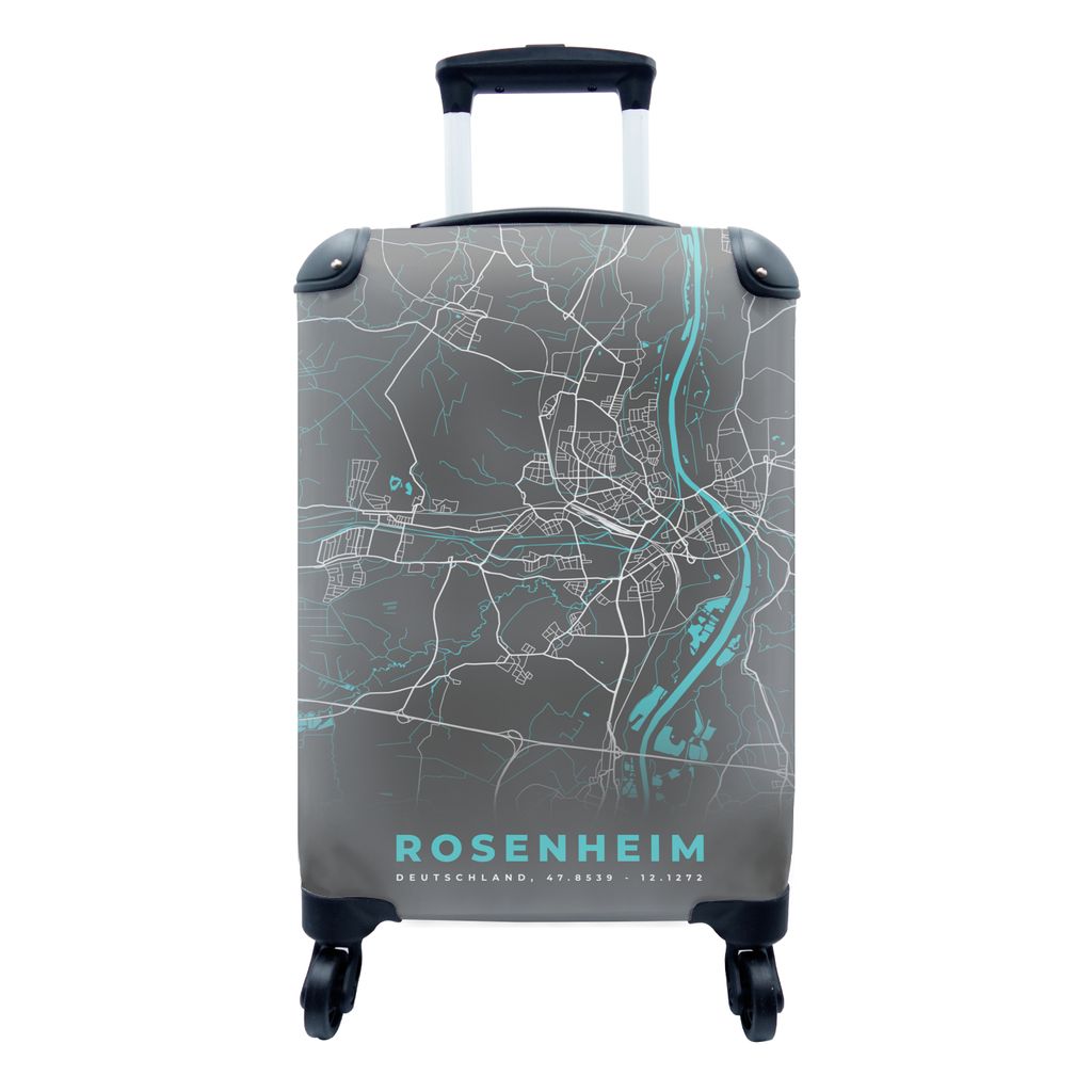 MuchoWow Koffer Handgepäck Trolley Rollkoffer Kleine Reisekoffer mit 4 Rollen - Stadtplan - Karte - Rosenheim - Blau - Deutschland - Karte - Cab...