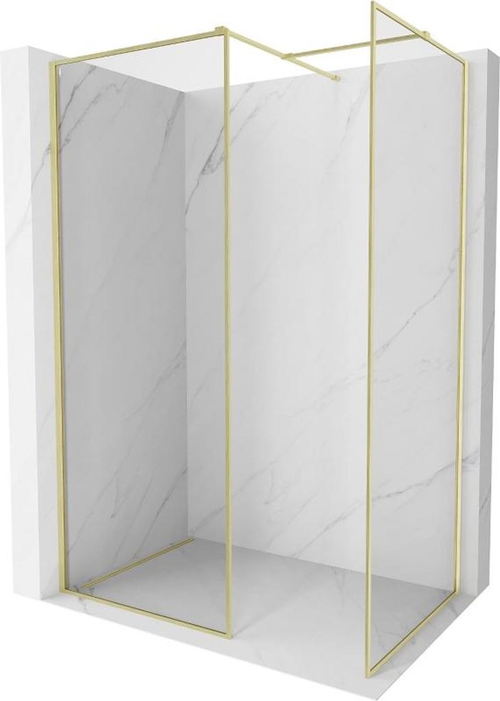 Mexen Kioto-F Duschwand Walk-in mit Rahmen 75 x 70 cm, transparent 8 mm, gebürstetes Gold - 800-075-202-04-55-070