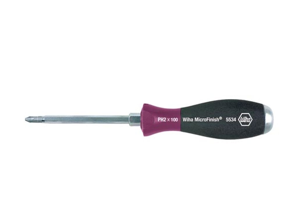 Wiha Schraubendreher MicroFinish Phillips mit durchgehender Sechskantklinge und massiver Stahlkappe PH1 x 80 mm (29149)