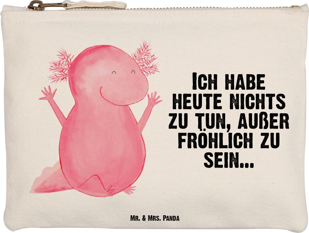 Mr. & Mrs. Panda Schulmäppchen Axolotl Hurra Größe M - Weiß - Geschenk, Schwanzlurch, Freude, Schminktasche, Schlampermäppchen, Stifteetui, M...