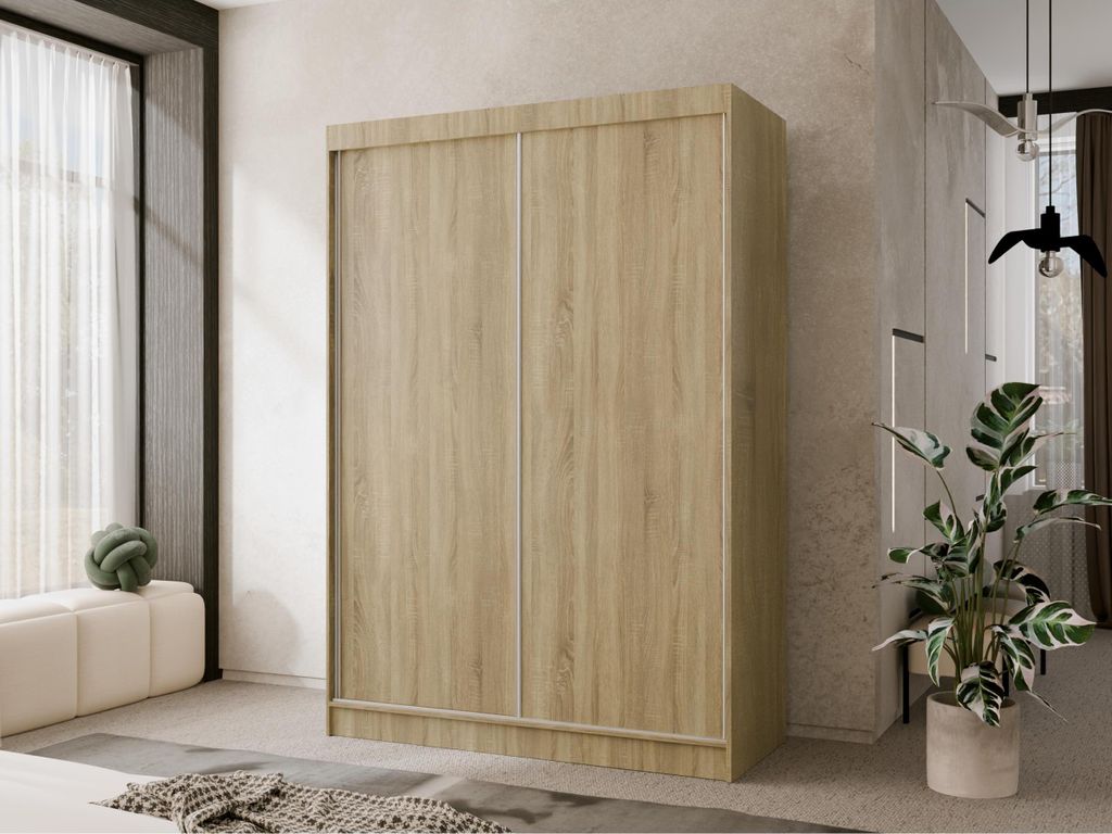 Klassischer Schwebetürenschrank Classic 120 cm, glatter Kleiderschrank mit Schiebetüren, 2-türiger Kleiderschrank mit Kleiderstangen, Breite: 12...