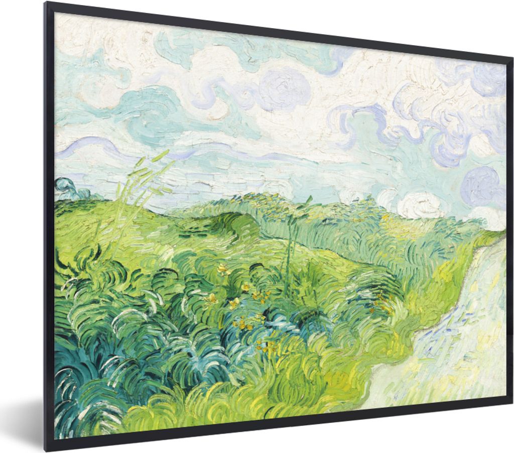 MuchoWow MuchoWow Gerahmtes Poster Grüne Weizenfelder bei Auvers - Vincent van Gogh 80x60 cm - Poster mit zchwarzem Bilderrahmen - Schwarzem -...