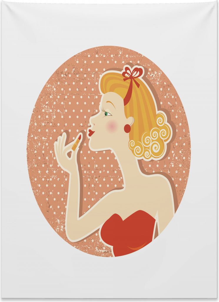 Abakuhaus Weinlese-Frau Wandteppich, Pin Up Weibchen aus Weiches Mikrofaser Stoff Kein Verblassen Klare Farben Waschbar, 110 x 150 cm, Mehrfarbig