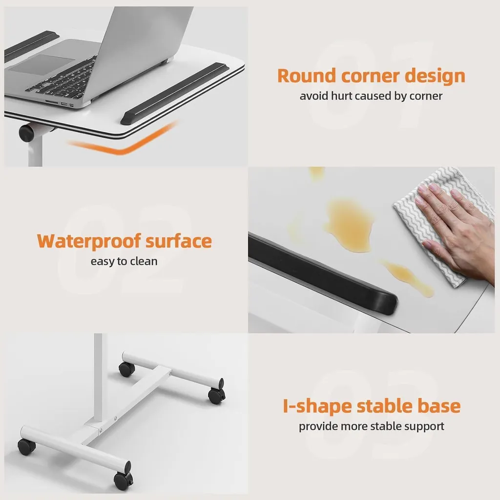 Table ordinateur portable à roulettes réglable avec support de souris - 6