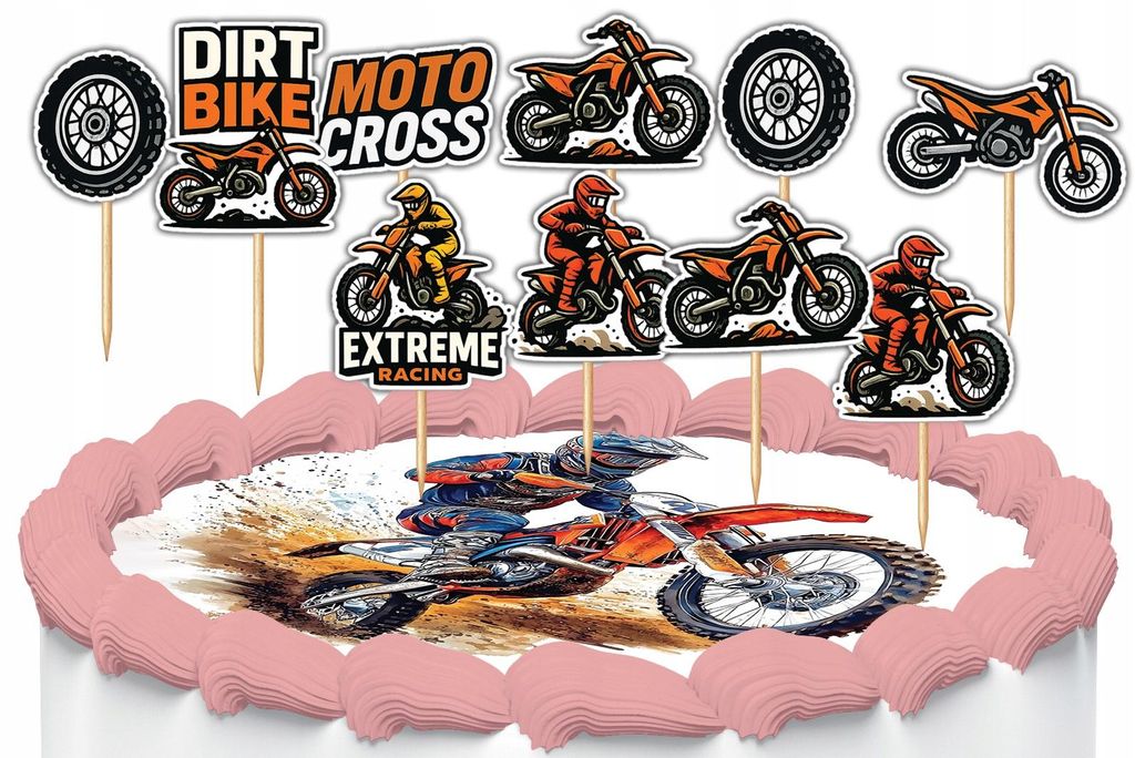 Zápichy na tortu dekorácia sada - Motorka MOTOCROSS 10 ks Obrázok produktu 