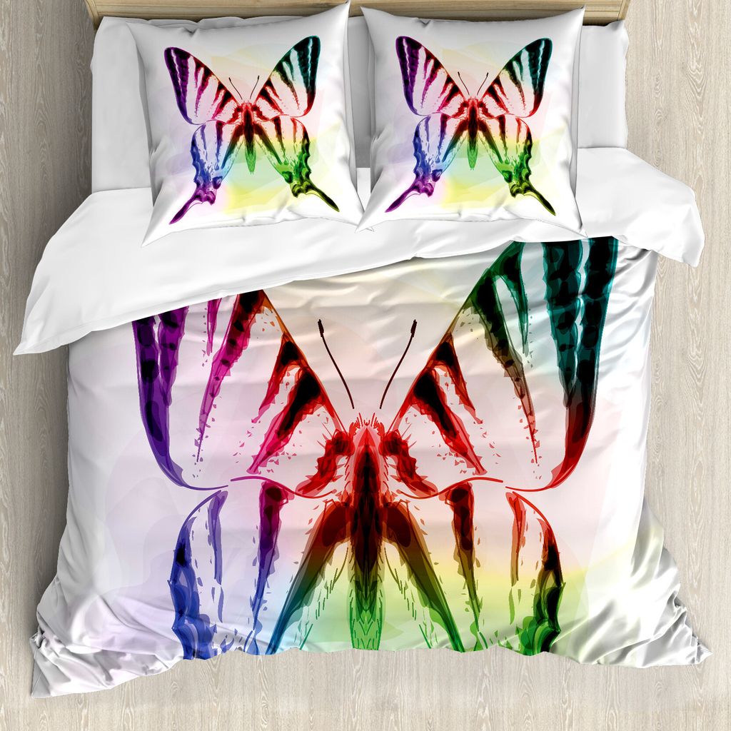ABAKUHAUS Schwalbenschwanz-Schmetterling Bettbezug, Schmetterlings-Regenbogen, Milbensicher Allergiker geeignet mit Kissenbezügen, 200 cm x 200 cm...