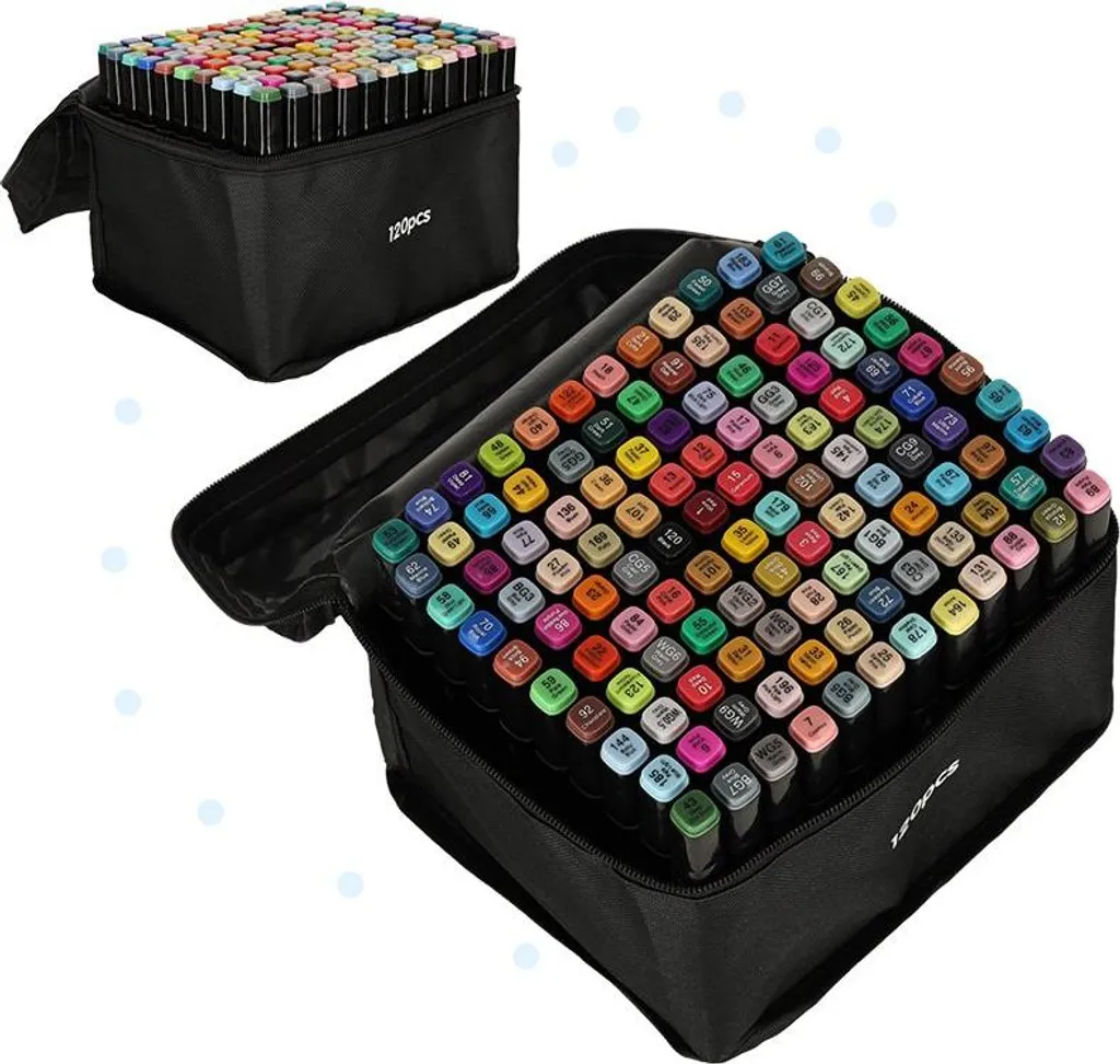 Set de 120 Marqueurs Double Face avec Support de Rangement Rigide