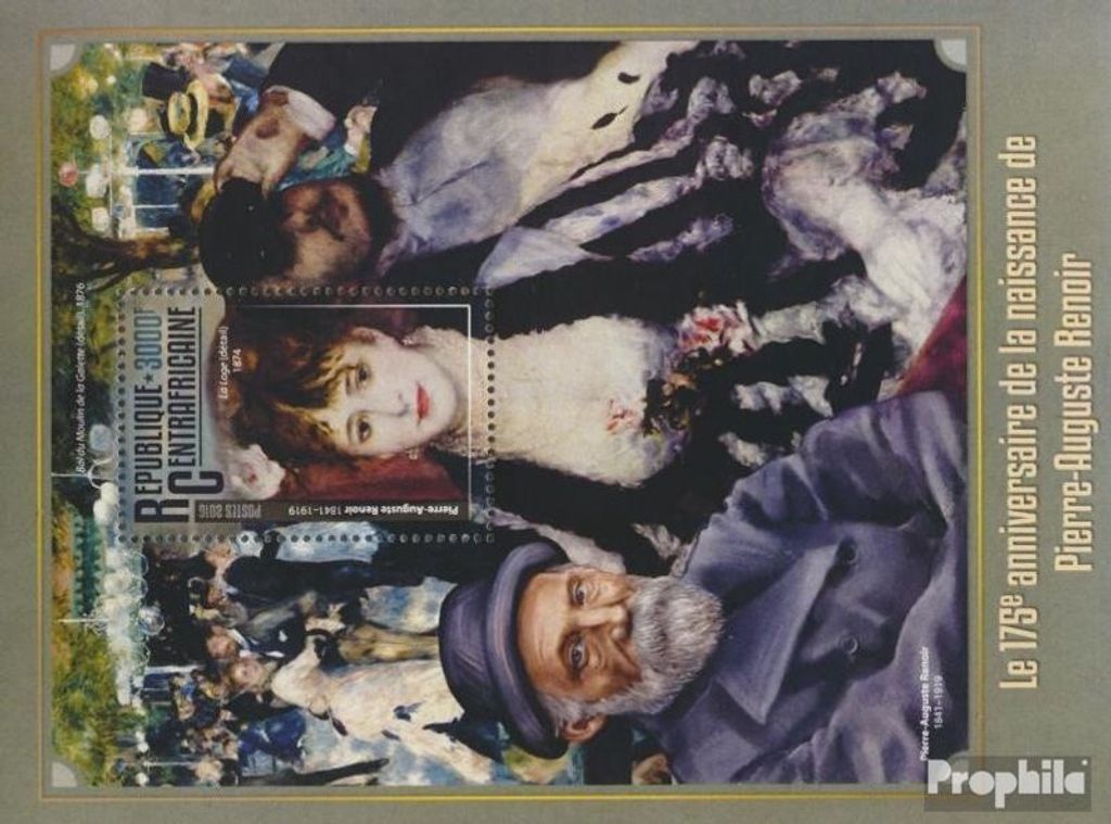 Briefmarken Zentralafrikanische Republik 2016 Mi Block 1466 (kompl. Ausgabe) postfrisch Pierre-Auguste Renoir