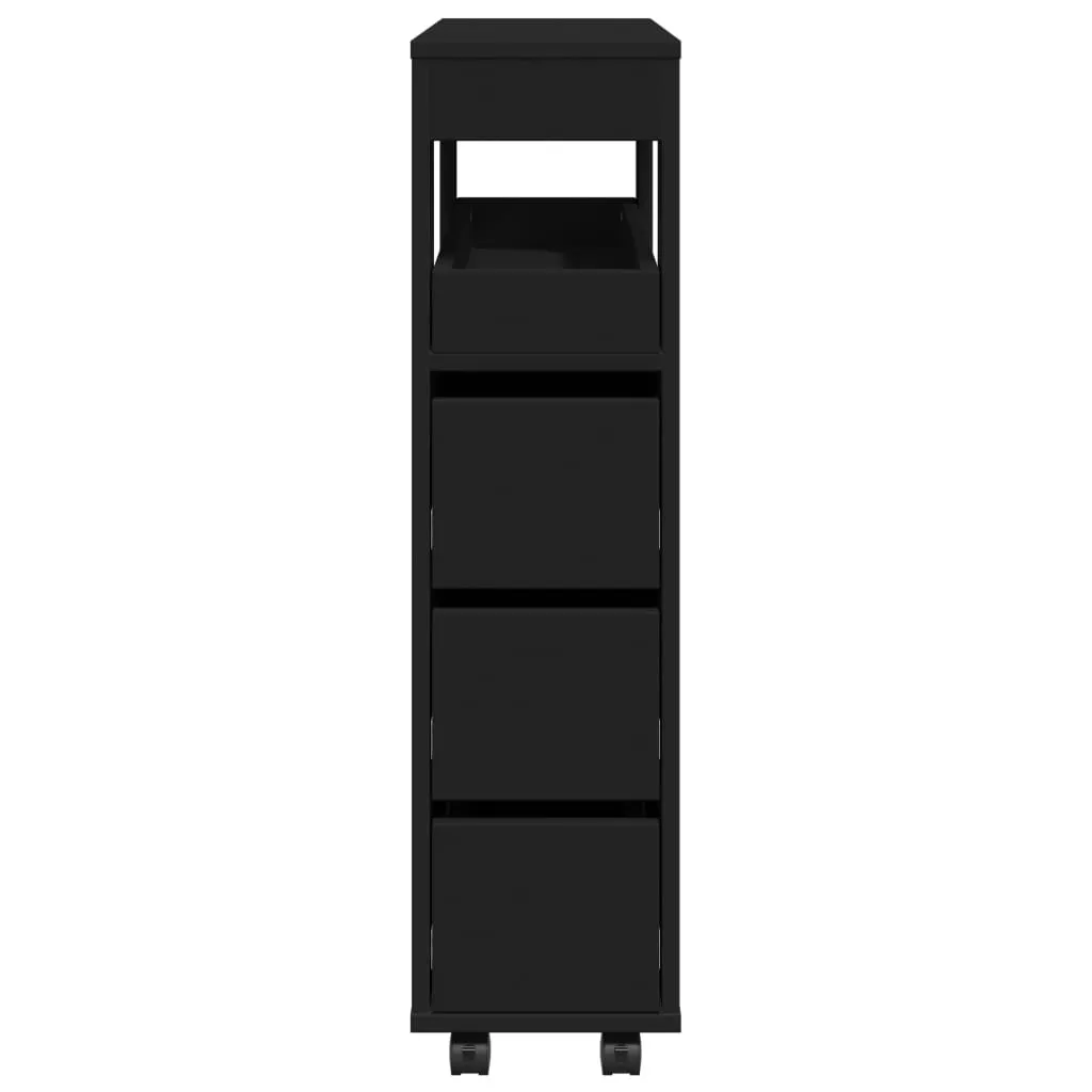 Carrello Bagno Nero vidaXL 23cm - Mobiletto in Legno con Rotelle - 5