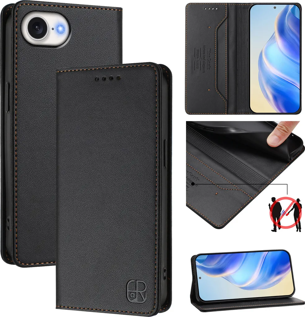 Cover Portafoglio iPhone 16e Nero: Custodia Pelle Business Style