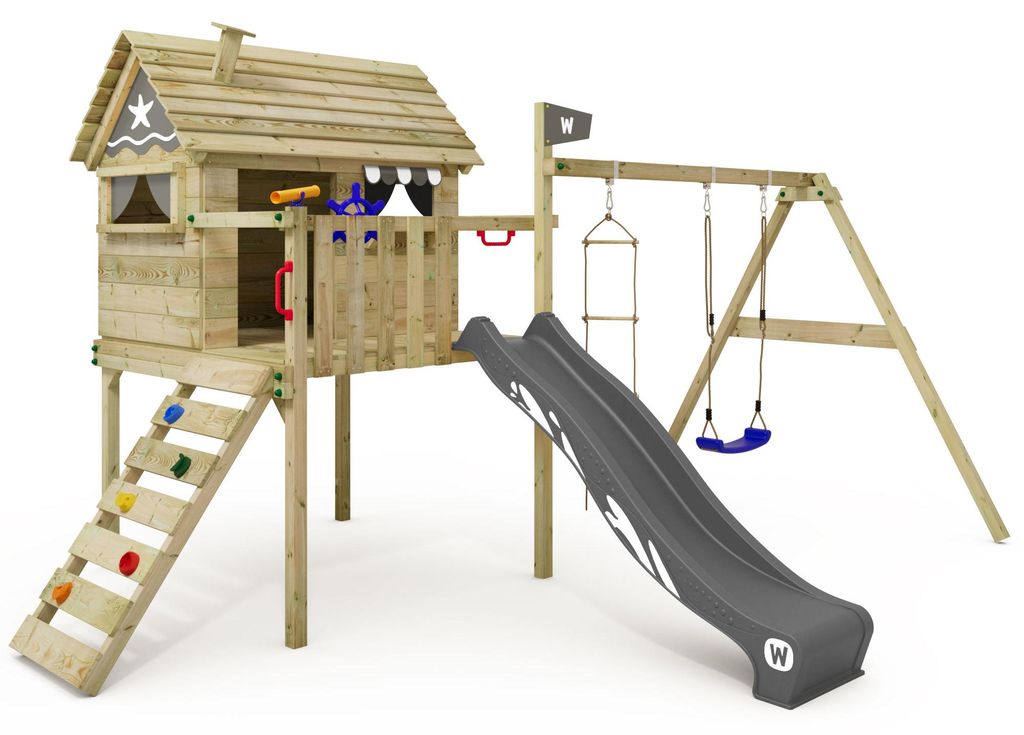 Stelzenhaus Wickey Smart Travel mit Schaukel und Spielhaus in Anthrazit