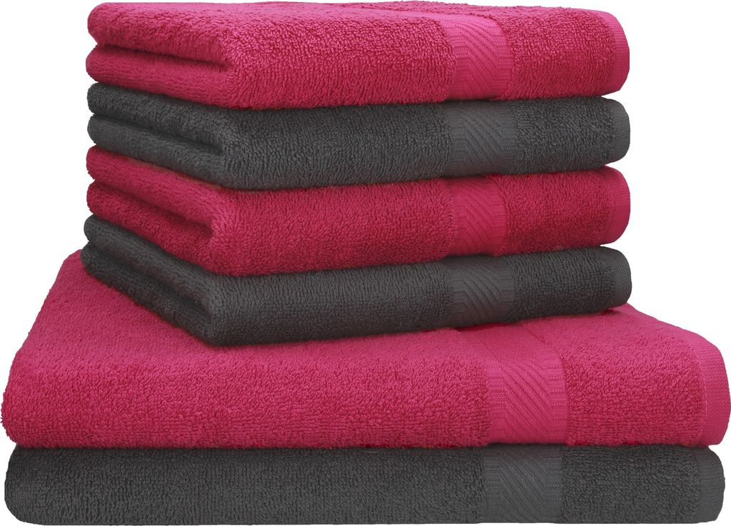 Betz 6-tlg. Set PALERMO - 2 Liegetücher 4 Handtücher 100% Baumwolle Farbe: anthrazit / cranberry