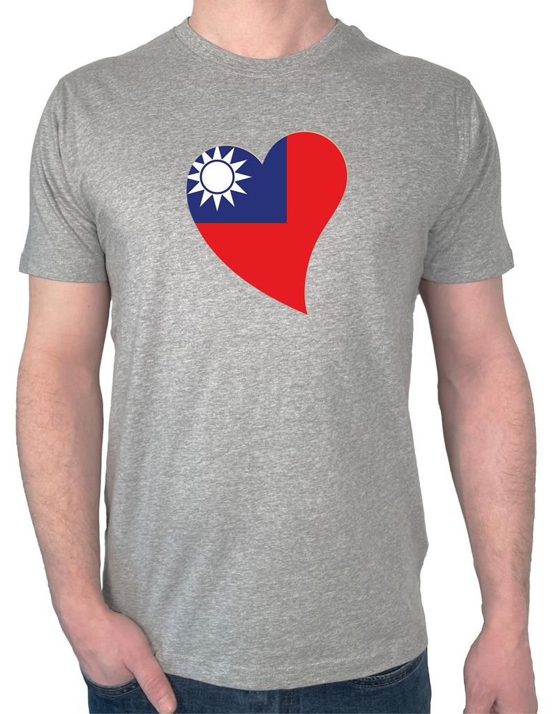 Huuraa Herren T-Shirt Taiwan Flagge Herz XL Sport Grey Bio Baumwolle Fairtrade Herrenshirt Geschenkidee