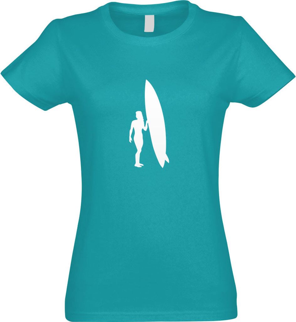 Kiwistar - T-Shirt tailliert - Damen - türkis - Surfen Wellen Sport Figur - mit Motiv Bedruckt - Funshirt Design - Sport - Freizeit - Damen - S