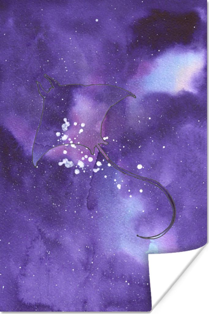 MuchoWow Poster Manta - Weltraum - Lila 40x60 cm - Plakate für die Wand - Poster Babyzimmer