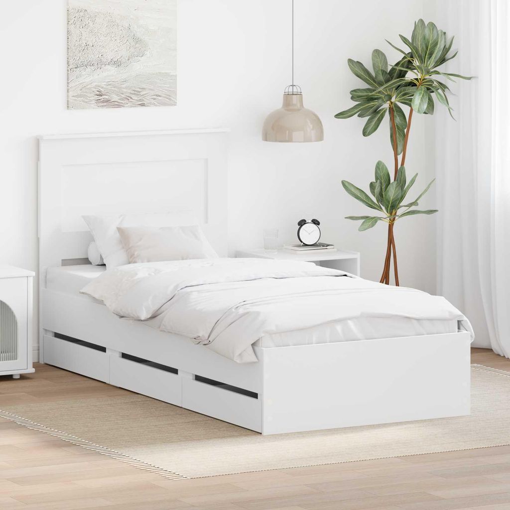 "Schlussverkauf" Einzelbett 1 PLACE - bettrahmen moderne - mit Schubladen - Weiß 75x190 cm Ingenieurs Holz C1818