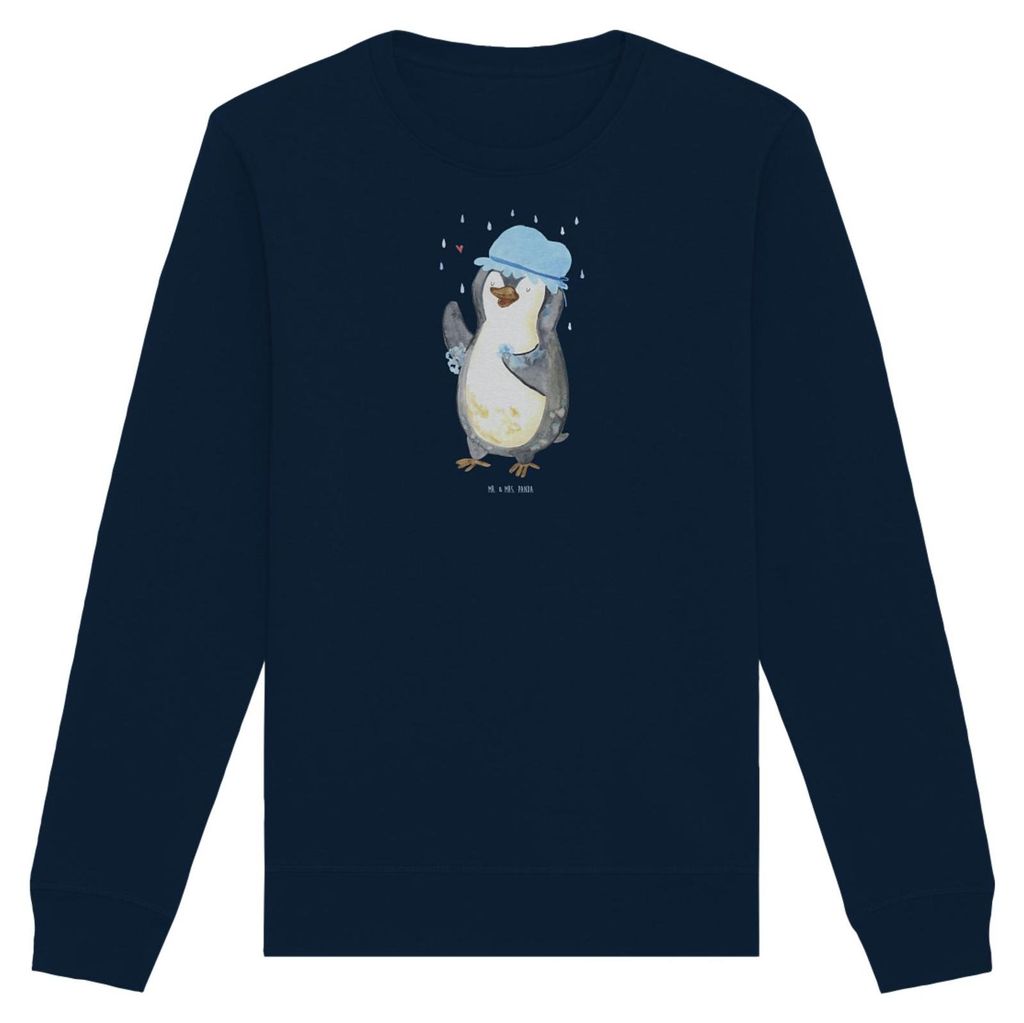 Mr. & Mrs. Panda Bio Pullover Pinguin Duschen Größe L - French Navy - Geschenk, Singen, Pulli, Dusche, Sweatshirt, Baden, Rundhals, Neustart, Dus...