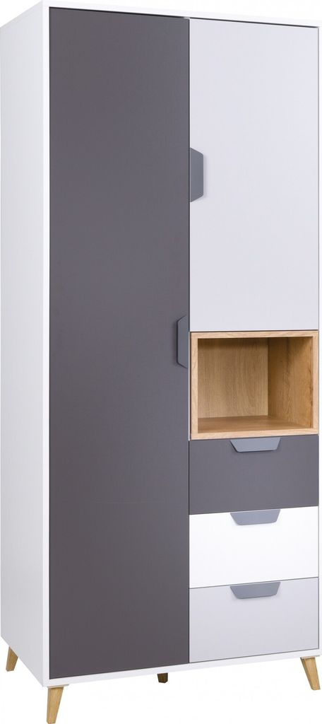 Furniture24 Kleiderschrank Joker 02 Schrank Drehtürenschrank Jugendzimmerschrank Schrank mit 3 Schubladen
