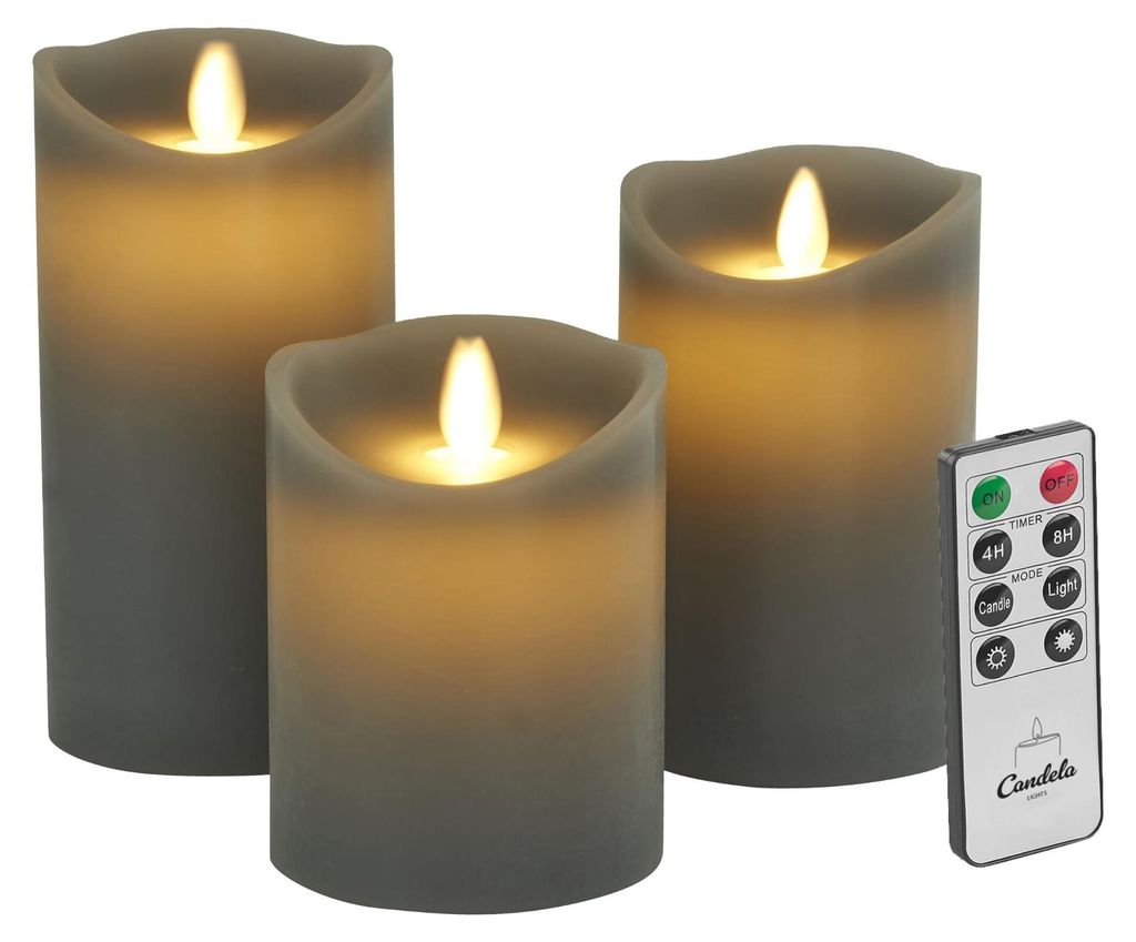 Candela Lights LED Kerzen 3er Set Stumpenkerze Grau Produktbild 