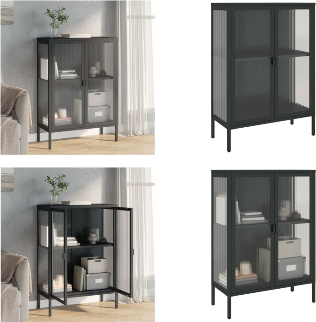 vidaXL Sideboard Schwarz 75x35x105 cm Glas und Stahl - Sideboard - Sideboards - Schrank - Aufbewahrungsschrank