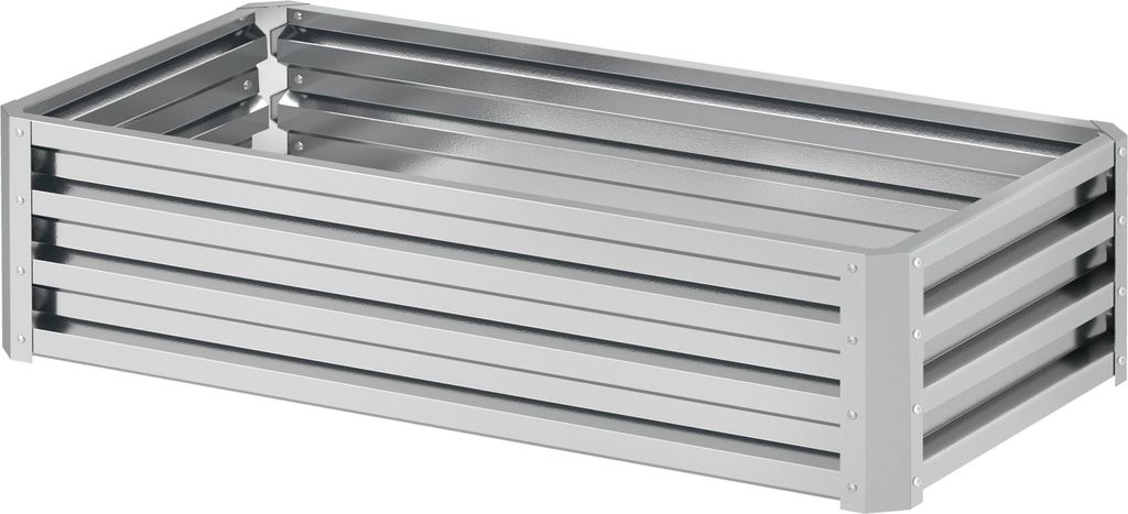 Hochbeet Pflanzkasten, wetterbeständig, offener Boden, verzinkter Stahl, 120 cm x 60 cm x 30,5 cm, Silber